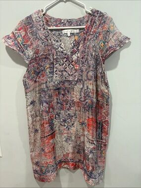 Love Kyla Floral-Paisley Short Sleeve Embroidered Tunic in Multicolor